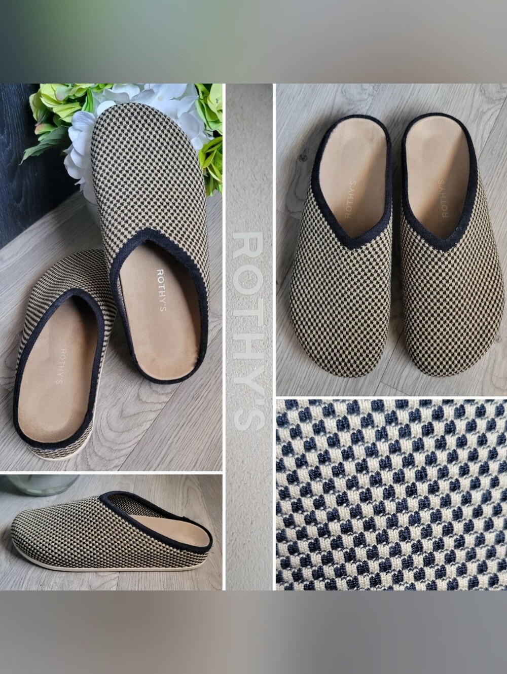 Rothy's The Hemp Casual Clog in Toffee Cream & Black, Women US 12, EU 42